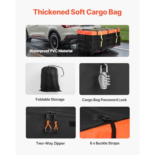 VEVOR 70" x 30" x 6", Hitch Cargo Carrier, 500 lbs Capacity with Nighttime Reflective Reminder, Folding Hitch Mount Cargo Carrier Basket with Hitch Lock for 2" Receiver, Fit for SUVs