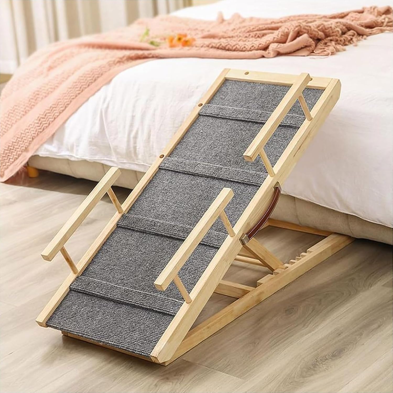 Adjustable Pet Ramp for All Dogs and Cats, Portable Wooden Pet Ramp, Non Slip Folding Dog Ramps with Side Rails for Bed, Couch, Car, SUV