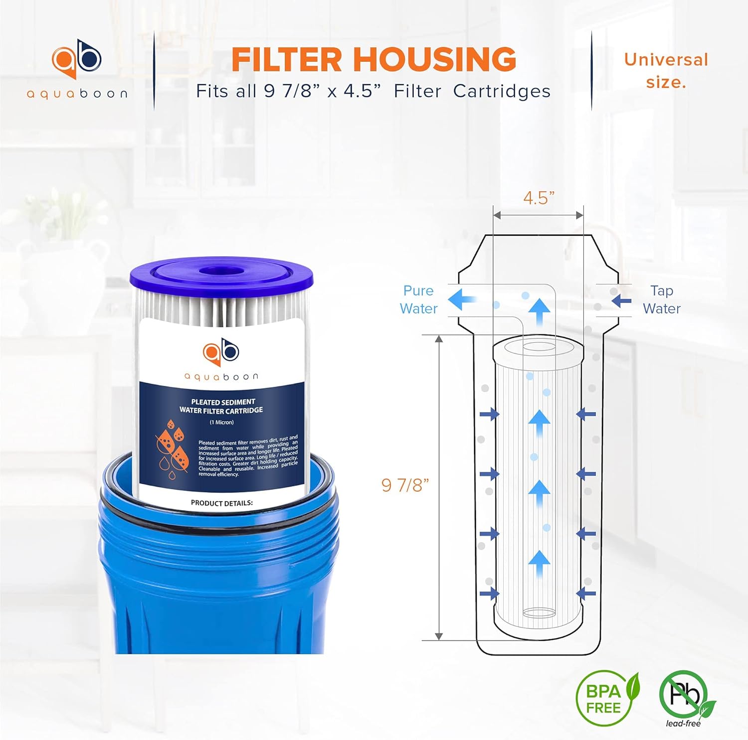 Aquaboon 1 Micron 10 Pleated Sediment Water Filter Replacement Cartridge | Whole House Sediment Filtration | Compatible with FM-10-1, ECP1, FM-10-1A, HDC3001, WPC1FF975, 4-Pack