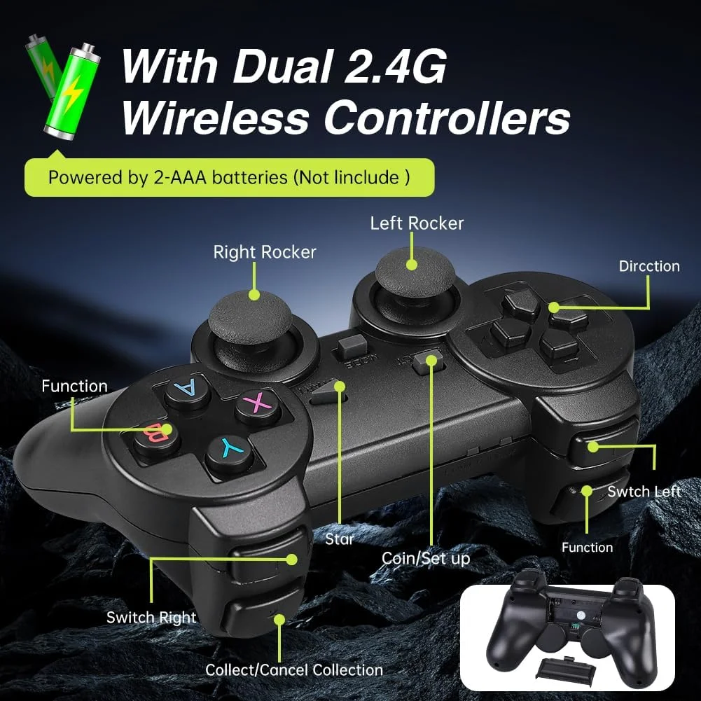 Retro Game Console, Plug and Play Video Game Stick, Nostalgia Stick Game, Wireless Retro Play Game Stick Built in 20000+ Games,4K HDMI Output,9 Classic Emulators,with Dual 2.4G Wireless Controlle