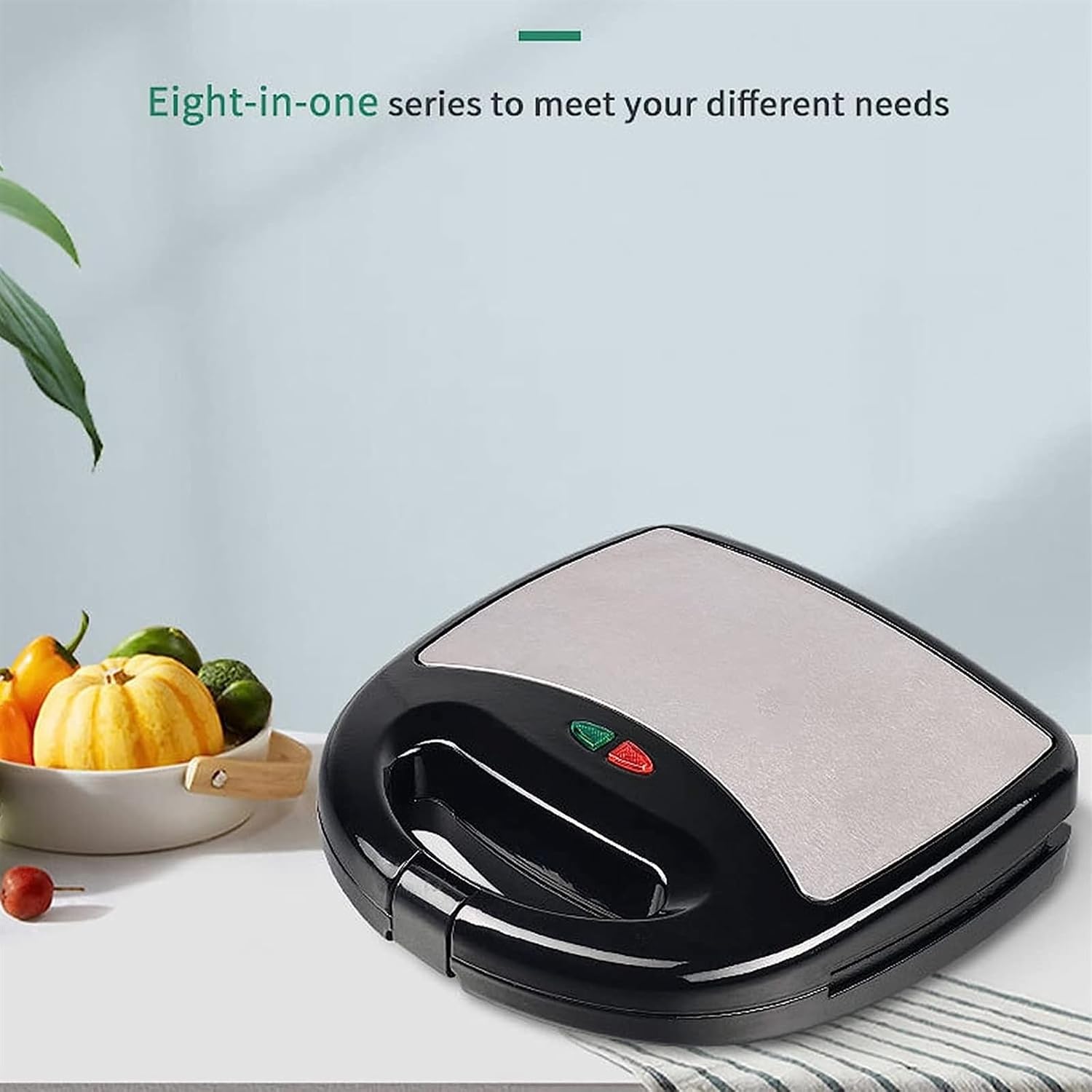 Sandwich Maker, 750W Sandwich Grill and Waffle Maker Set with 4 Interchangeable Plates and Non-Stick Coating, Cool-touch Integrated Handles, for Sandwiches, Steaks, Croissants