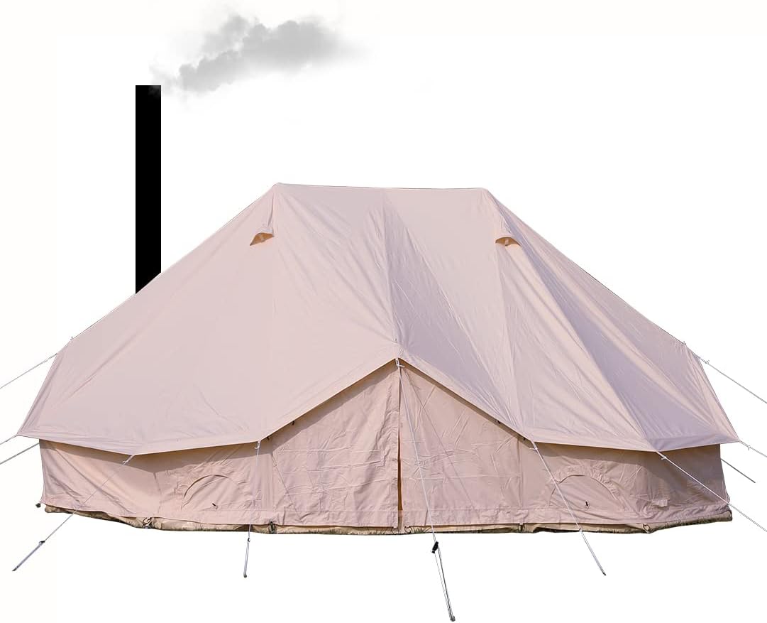 Playdo 6M Large 4 Season Canvas Wall Tent Yurts Tent with Stove Jack for Camping Festival (Size 19.6'L x 13.1'W x 9.8'H)