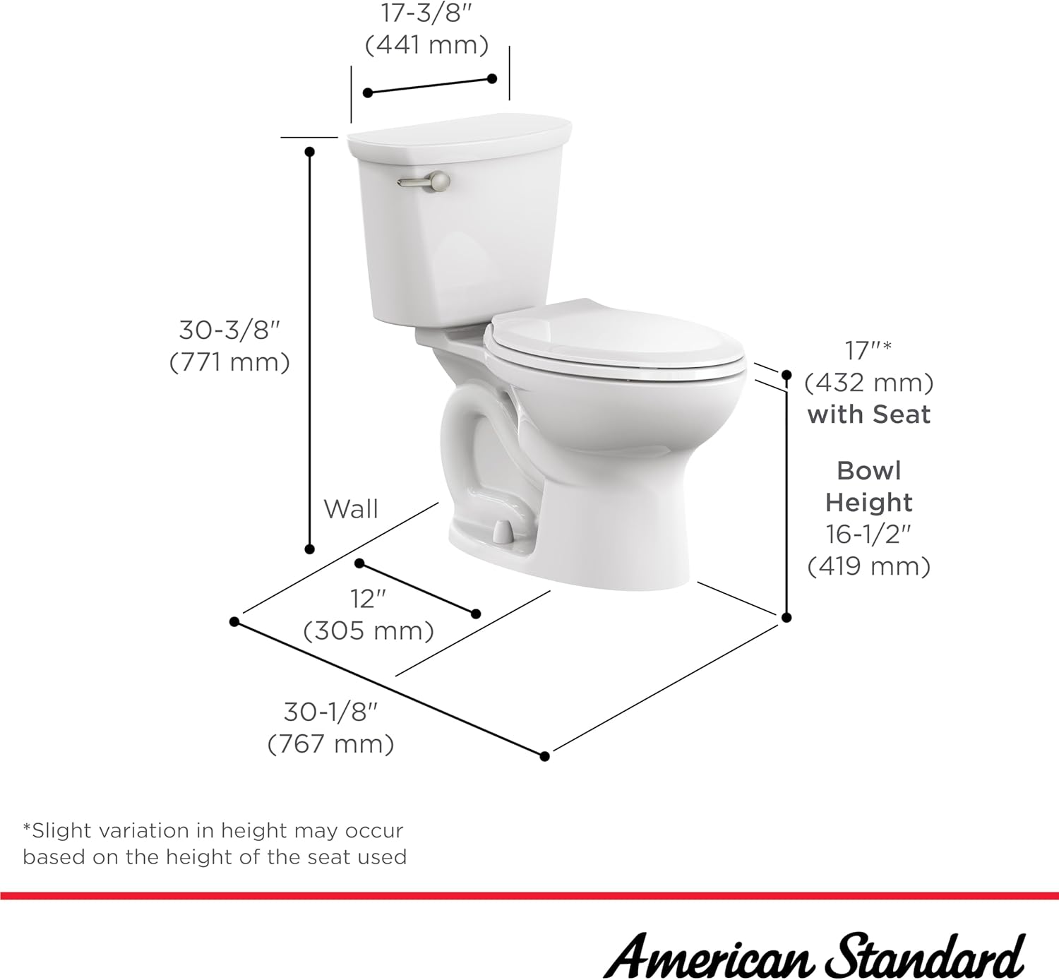 American Standard 609AA001.020 Cadet PRO Two-Piece Toilet with Slow-Close Seat and Wax Ring, Elongated Front, Chair Height, White, 1.28 gpf