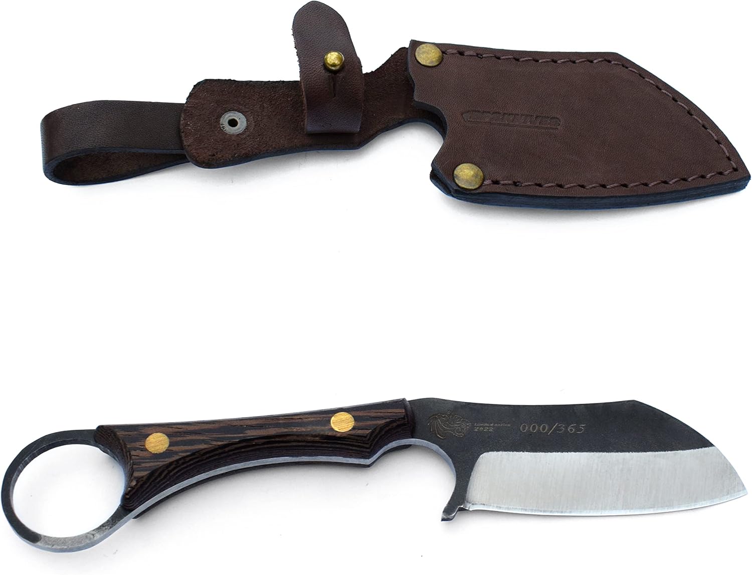 BPS Knives Tiger - Limiter series - only 365 pcs - Fixed blade knife made of Stainless Steel with Wenge Wood Handle and Leather Sheath - Camping EDC Full Tang Knife with Leather Case