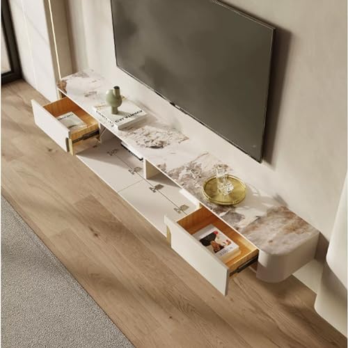 TV Floating Cabinet Modern Floating TV Stand with Slate Tabletop, Wall Mounted TV Shelf Entertainment Center, Floating Media Console Wood Storage Hutch Under TV for Living Room, 70.8/78.7 Inch, Fully