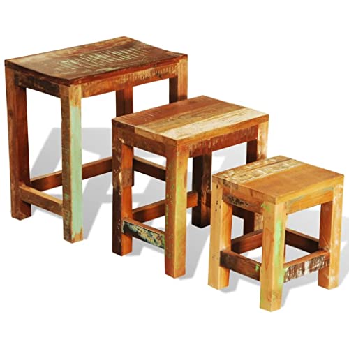 Nesting Table Set 3 Pieces Vintage , Wood,Rustic , Wood Nesting Tables Set of 3, Handcrafted Wooden Coffee Tables for Living Room, Side Tables, or Lamp/Plant Stands Accent Tables, Living Room Furnitur