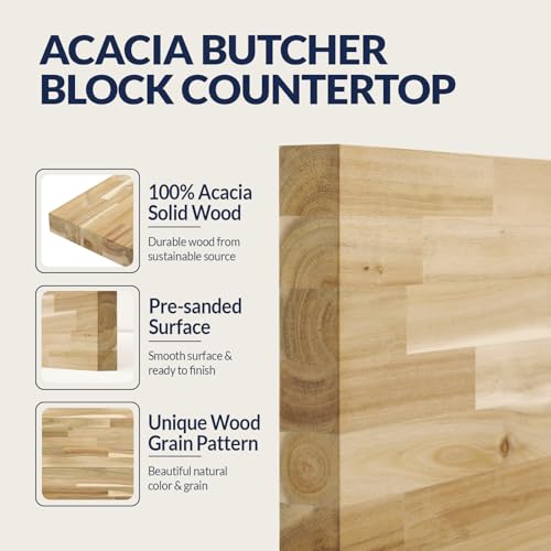 4ft L x 30in Acacia Butcher Block Table Top, Desktop, Unfinished Solid Wood Butcher Block Countertop for DIY Desktop/Coffee Table/Workbench, 1.5in Thick