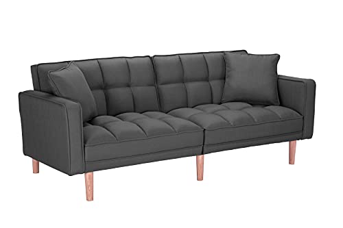 Convertible Futon Sofa Bed, Modern Linen Upholstered Folding Sofa Bed with Two Pillows, 75" Sofa Bed for Living Room Bedroom Apartment Small Space (Light Grey-Sleeper)