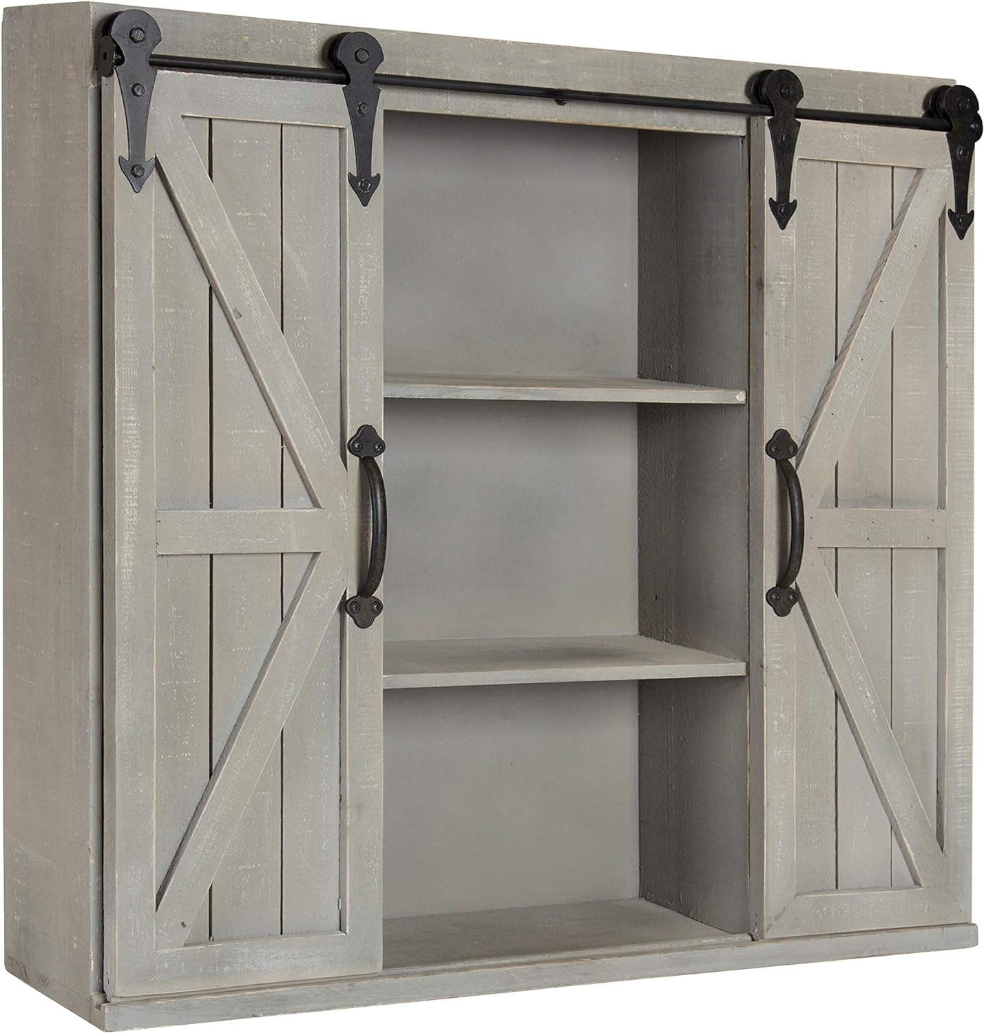 Kate and Laurel Cates Wood Wall Storage Cabinet with Two Sliding Barn Doors, Rustic White