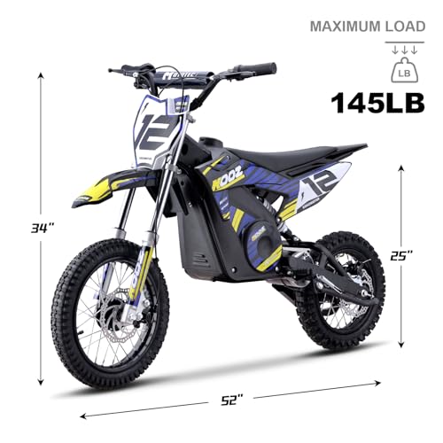 KOOZ HP112E 36V 1000W Electric Dirt Bike for Kids, 3 Speed Modes Teen Electric Motorcycle Up to 18 MPH & 15 Miles Long-Range, Dual Suspension & Disc Brake, 16" Sturdy Tire for Kids Teenagers, Blue