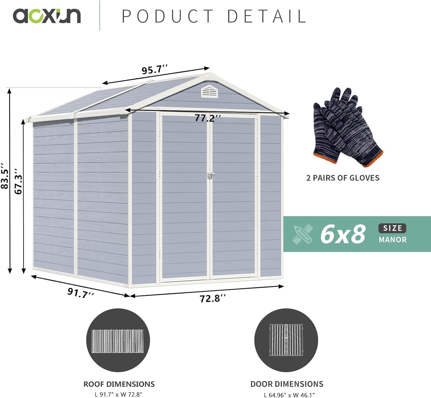 Aoxun 6'x8' Resin Outdoor Storage Shed Utility Tool Shed Storage House, Multi-Purpose Utility Tool House for Backyard, Patio Furniture, and Bikes - Gray