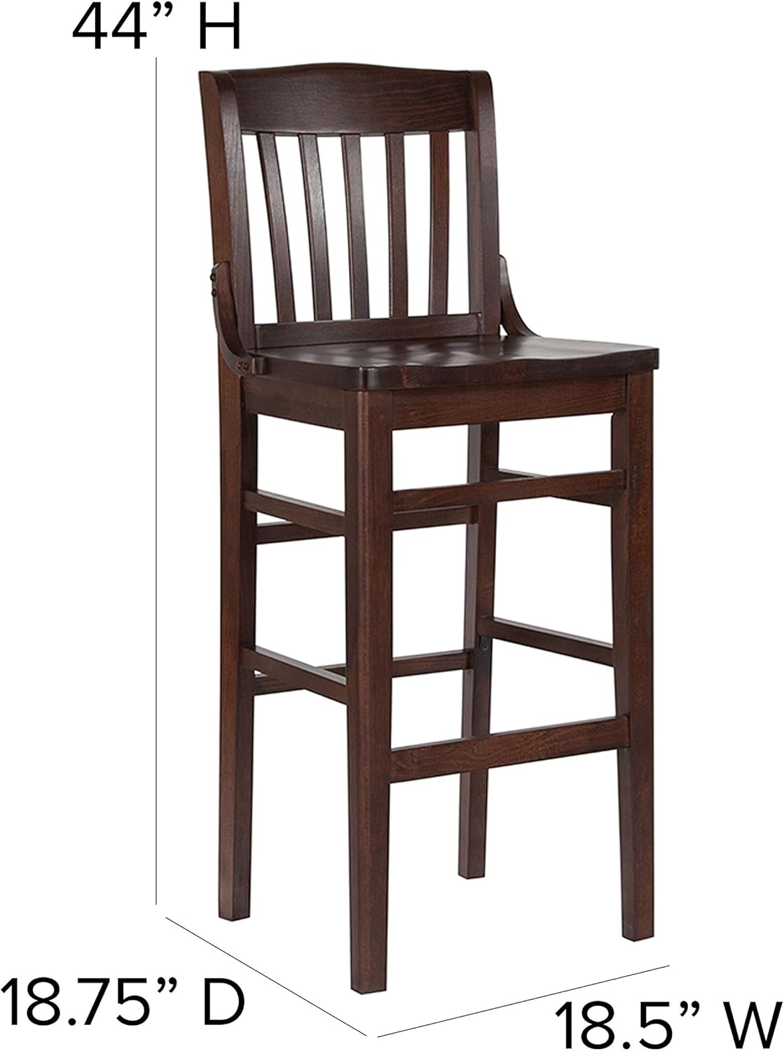 BizChair School House Back Walnut Wood Barstool