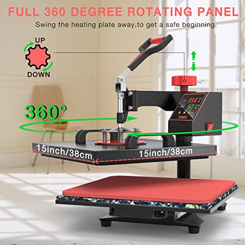 Heat Press Machine 5 in 1 Combo Heat Press 12 x 15 Inch Heat Transfer Machine 360-Degree Swing Away Digital Shirt Printing Multifunction Heat Transfer Sublimation for T Shirts Mugs Hat Plate Cap