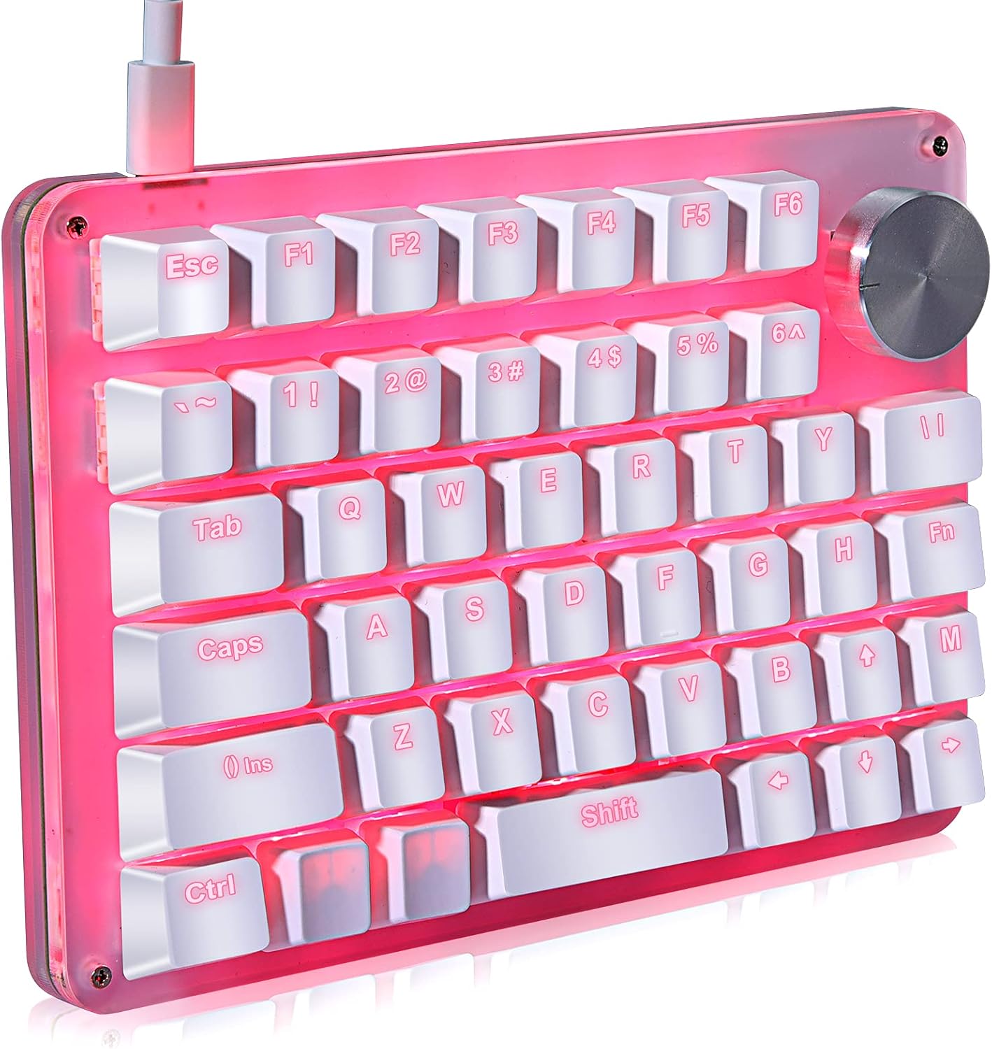 Koolertron One Handed Mechanical Gaming Keyboard, Programmable Keypad,Rotating Knob 45 Keys Blue Backlit/Blue Switches for Windows PC Gamers