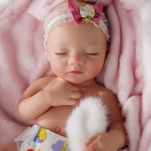 BABESIDE Lifelike Reborn Baby Dolls Aurora 16 Inch (Weight 4 lb) Full Platinum Silicone Reborn Baby Dolls Anatomically Correct Sleeping Baby Girl Real Life Baby Doll with Feeding Kit & Gift Box