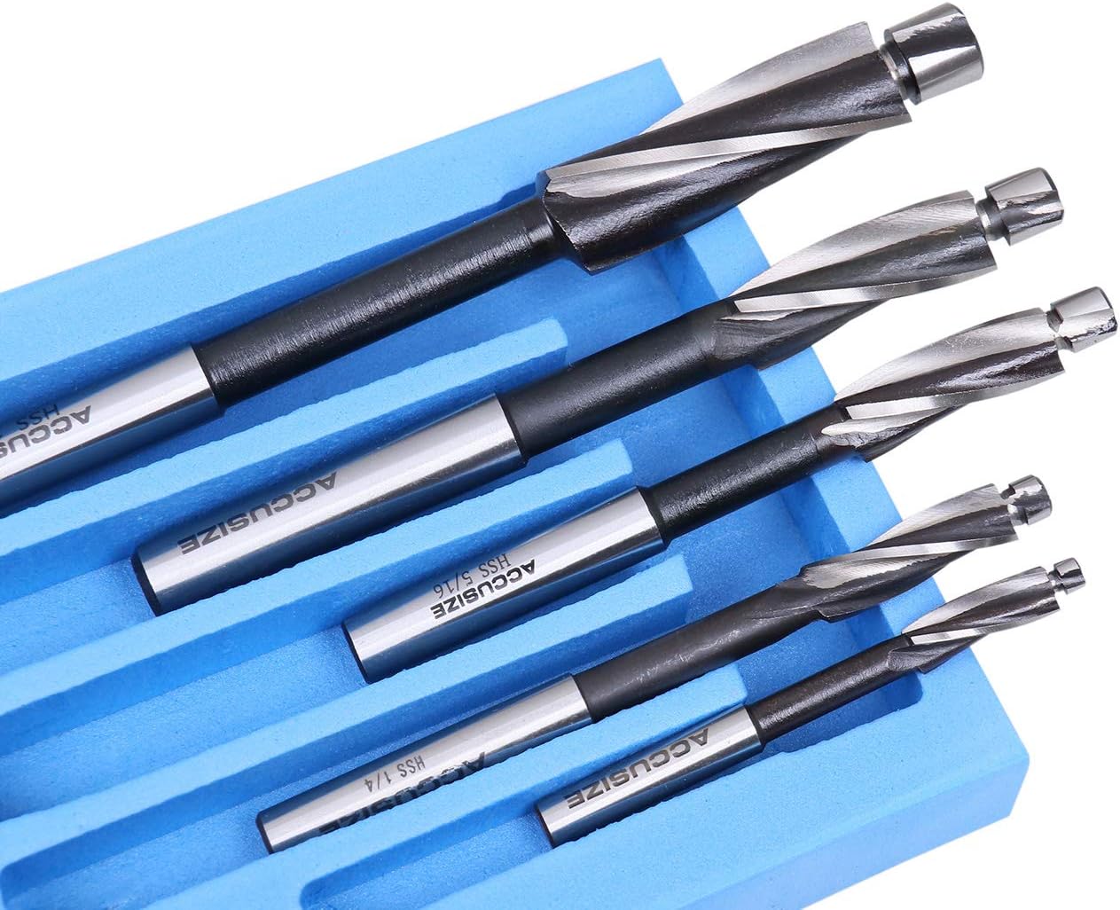 Accusize Industrial Tools H.S.S. Solid Cap Screw Counterbore Set, 3 Flute, Straight Shank, 7 Pc, 508S-0007