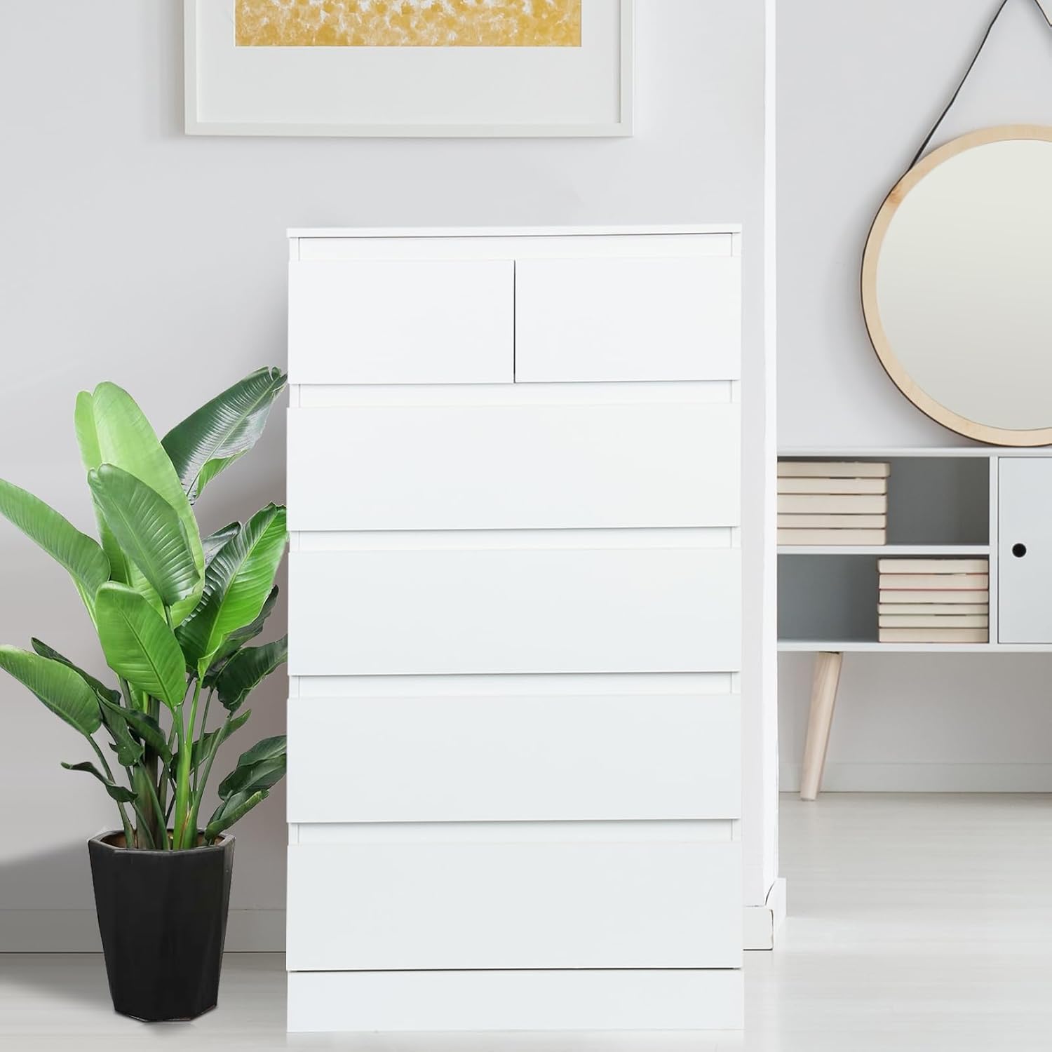 Tall White Skinny Dresser for Bedroom, Closet Organizer, Chest Drawer, Tall Dresser with 6 Wood Drawers Tall Storage Dresser Chest Cabinet Organizer Unit for Bedroom, Living Room, Closet, Hallway