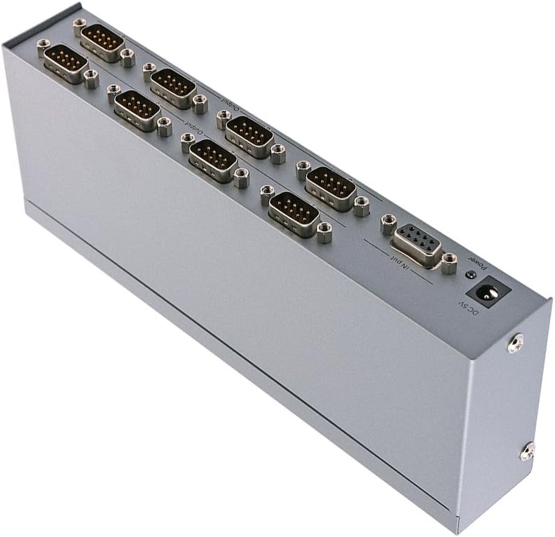 DTECH Industrial 8 Port RS232 Serial Splitter Switch Box with Power Adapter for Sharing PCs and Capture Data - COM Port Expander 1x8