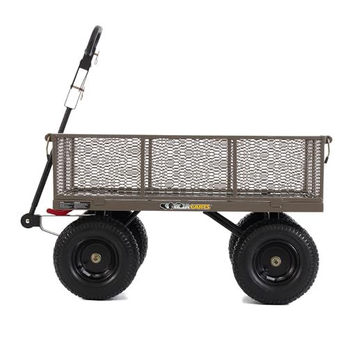 Gorilla Carts Steel Utility Wagon w/Removable Side Panels, 1200 lb Capacity, Gray - Outdoor Flatbed Cart with 39.45" x 22" Metal Mesh Bed and All-Terrain Wheels for Garden, Lawn & Landscaping