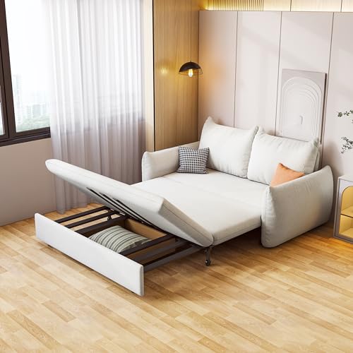 Sleeper Sofa Bed - 3 in 1 Sofa Bed Futon Sofa Convertible Queen Size Pull Out Sleeper Couch Bed with Storage Chaise for Living Room, Twin Sofa Bed With 2 Pillows, 61.8"W x 35.4"D, Boucle Fabric