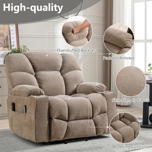 CANMOV Oversized Power Lift Recliner Chair for Elderly, Dual Motor Electric Heavy Duty Lift Recliner with Massage, Heating, USB Port, Cup Holders and Pockets, Brown