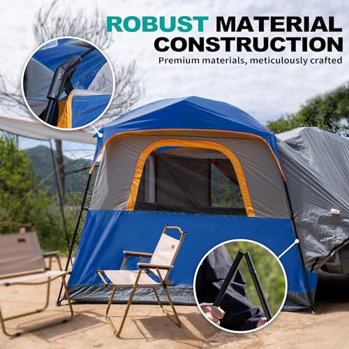 SUV Tent for Camping,Waterproof PU2000mm, Fits 5-8 People,Spacious Double Layer Design, Includes Rainfly & Storage Bag, 8FT L x 8FT W x 7.2FT H