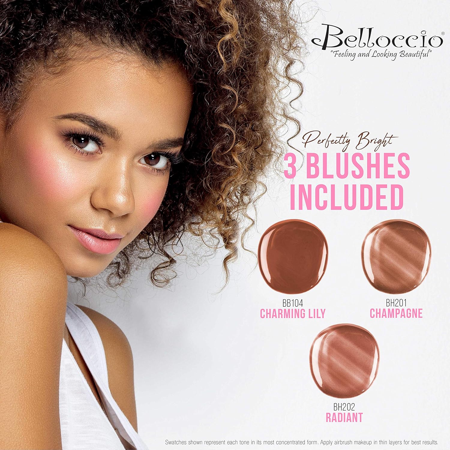 Belloccio Professional Beauty Deluxe Airbrush Cosmetic Makeup System with 4 Fair Shades of Foundation in 1/2 oz Bottles - Kit includes Blush, Bronzer and Highlighters