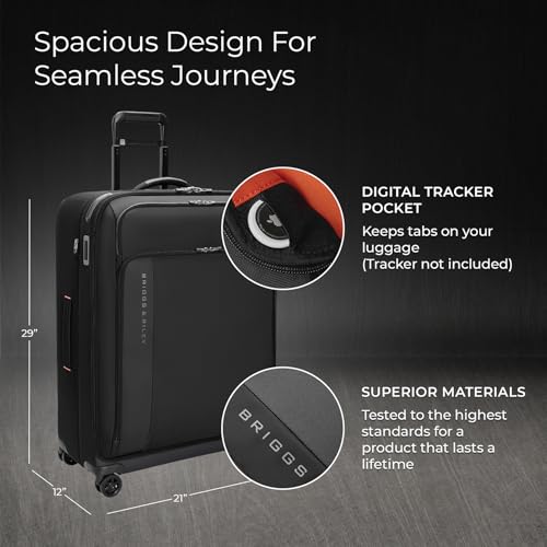 Briggs & Riley Domestic 22" Carry On Expandable Spinner - Luggage for Travel, Suitcases with Wheels, Softside Rolling Bag for Men & Women, Self-Repairing Zipper - ZDX Collection, Black