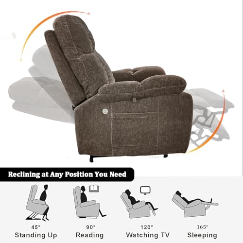 Power Lift Recliner Chair with Massage and Heat, High-end Quality Cloth Power Reclining Chair with 2 Motors for Elderly, 3 Positions, 2 Side Pockets, USB Charge Ports, Brown