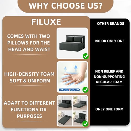 Convertible Folding Sofa Bed-Sleeper Chair with Pillow, Modern Linen Fabric Floor & Futon Couch, Foldable Mattress for Living Room/Dorm/Guest Use/Home Office/Apartment, Full Size,Dark Green