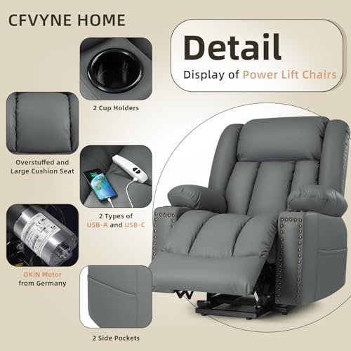 Large Power Lift Chairs Recliners for Elderly with Heat and Massage Set of 2, Overstuffed Lift Chairs, 3 Position, Breathable Leather, USB-A and USB-C, Cup Holder, Side Pocket Dark Brwon