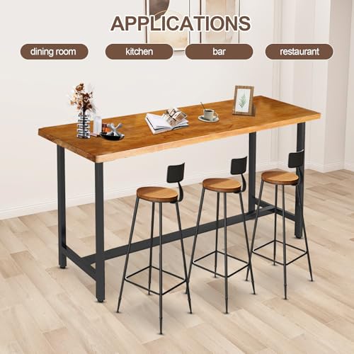Bar Table, Counter Height Bar Table,Rectangular High Top Kitchen& Dining Wooden Table Iron Table Legs,for Narrow Space, Bars,Fast Food Restaurants, Coffee Shops Easy to Assemble (B-47.2in)