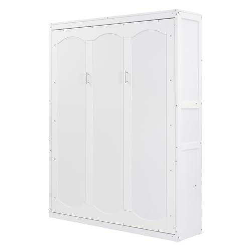 Queen Size Murphy Bed Wall Bed with Shelves, Modern Wall Bed with Shelves, Queen Size Wood Murphy Bed Cabinet Bed, Murphy Bed Chest Murphy Bed Frame, Horizontal Murphy Bed for Guest Bedroom, Grey