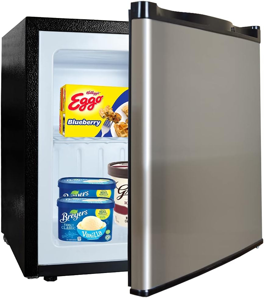 Stainless Steel Finish 1.1 cu.ft. Compact Mini Upright Freezer with Adjustable Temperature Control, for Home Apartment Office Garage