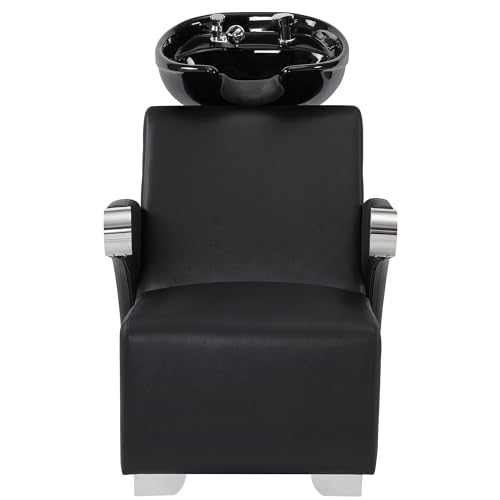 BarberPub Ceramic Bowl Backwash Shampoo Chair, Adjustable Modern Shampoo Sink Chair, Hair Washing Station for Professional Shampoo Barbershop, Home&Beauty Spa Salon 9102 (White)