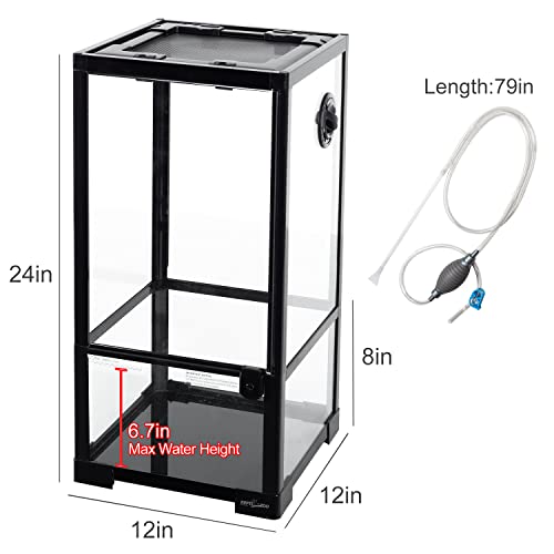 REPTIZOO 15 Gallon Full Glass Reptile Terrarium 12" x 12" x 24" Knock-Down Glass Tank and Siphon Gravel Cleaner Set, Small Habitat for Reptile Chameleon, Tree Frogs, Arboreal Geckos,Lizard