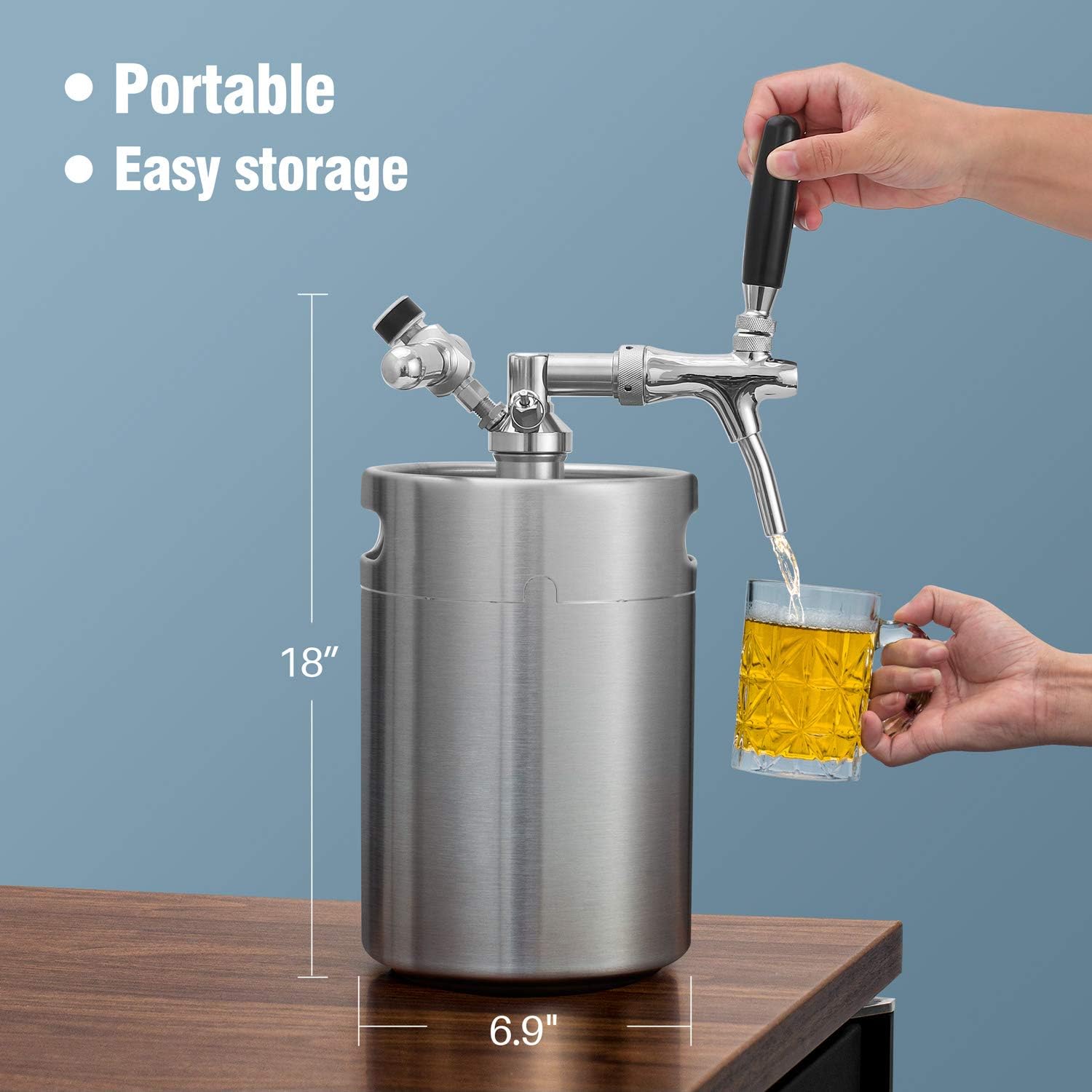 TMCRAFT 170oz Mini Keg Growler, Pressurized Stainless Steel Home Keg Kit System with Adjustable Faucet Keeps Fresh and Carbonation for Homebrew, Craft and Draft Beer