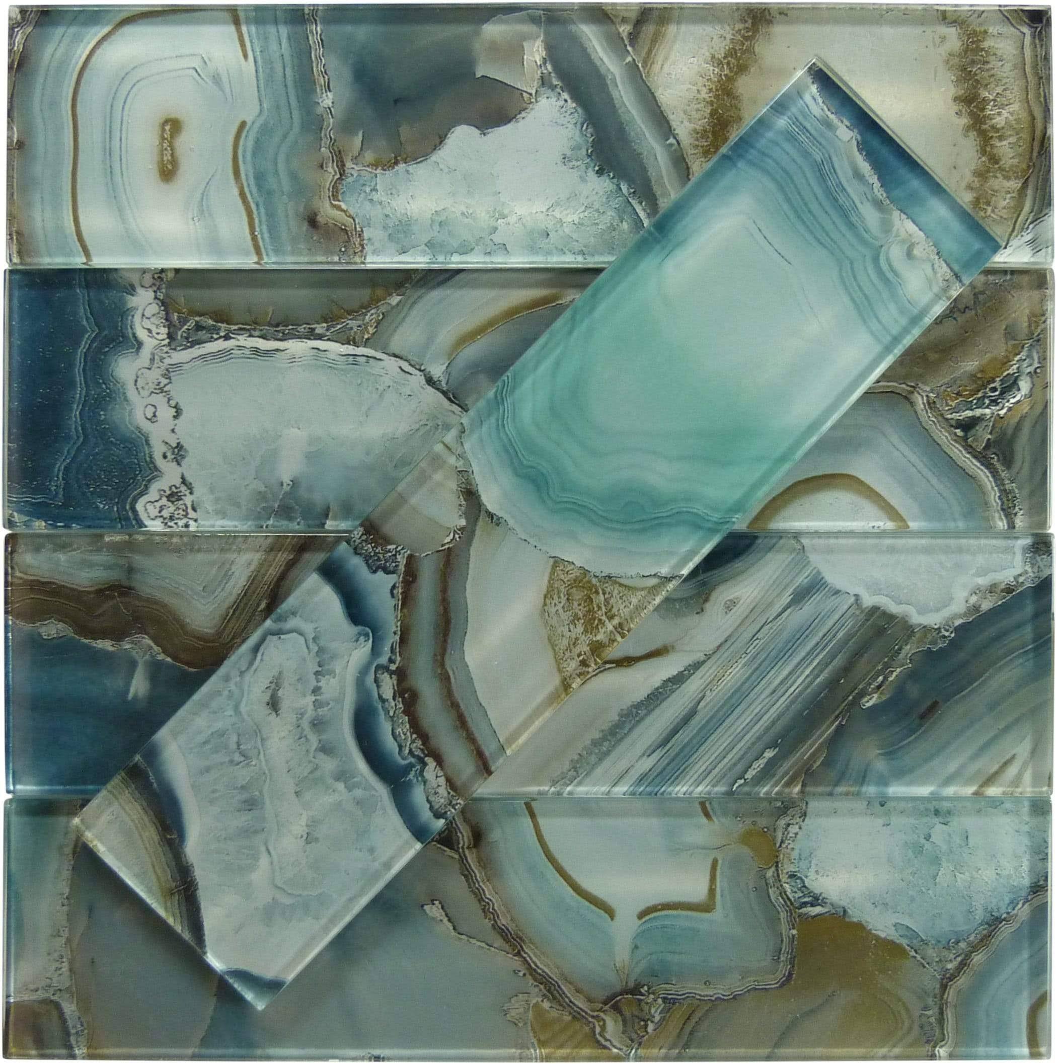Euro Glass Magical Forest Crystal Lagoon Aqua 3x22 x 12x22 Glossy Glass Subway Tile: MGF736 by Glazzio Tiles