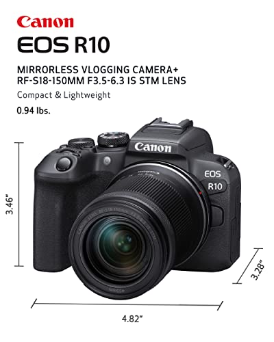 Canon EOS R10 Mirrorless Camera RF-S18-45mm F4.5-6.3 is STM Lens Kit, Hybrid Camera, 24.2 Megapixel CMOS (APS-C) Sensor, 4K Video, Vlogging Camera for Content Creators, Black
