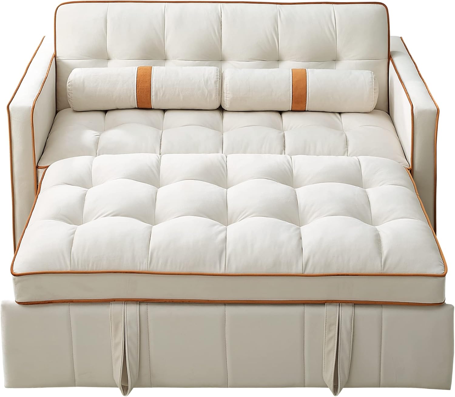 Quarte 55.5" Pull Out Sleep Sofa Bed, Modern 2 Seater Loveseats Sofa Couch with Adjsutable Backrest, Side Pockets & Lumbar Pillows, Convertible Sleeper Sofa Bed for Living Room (Beige/Loveseats)