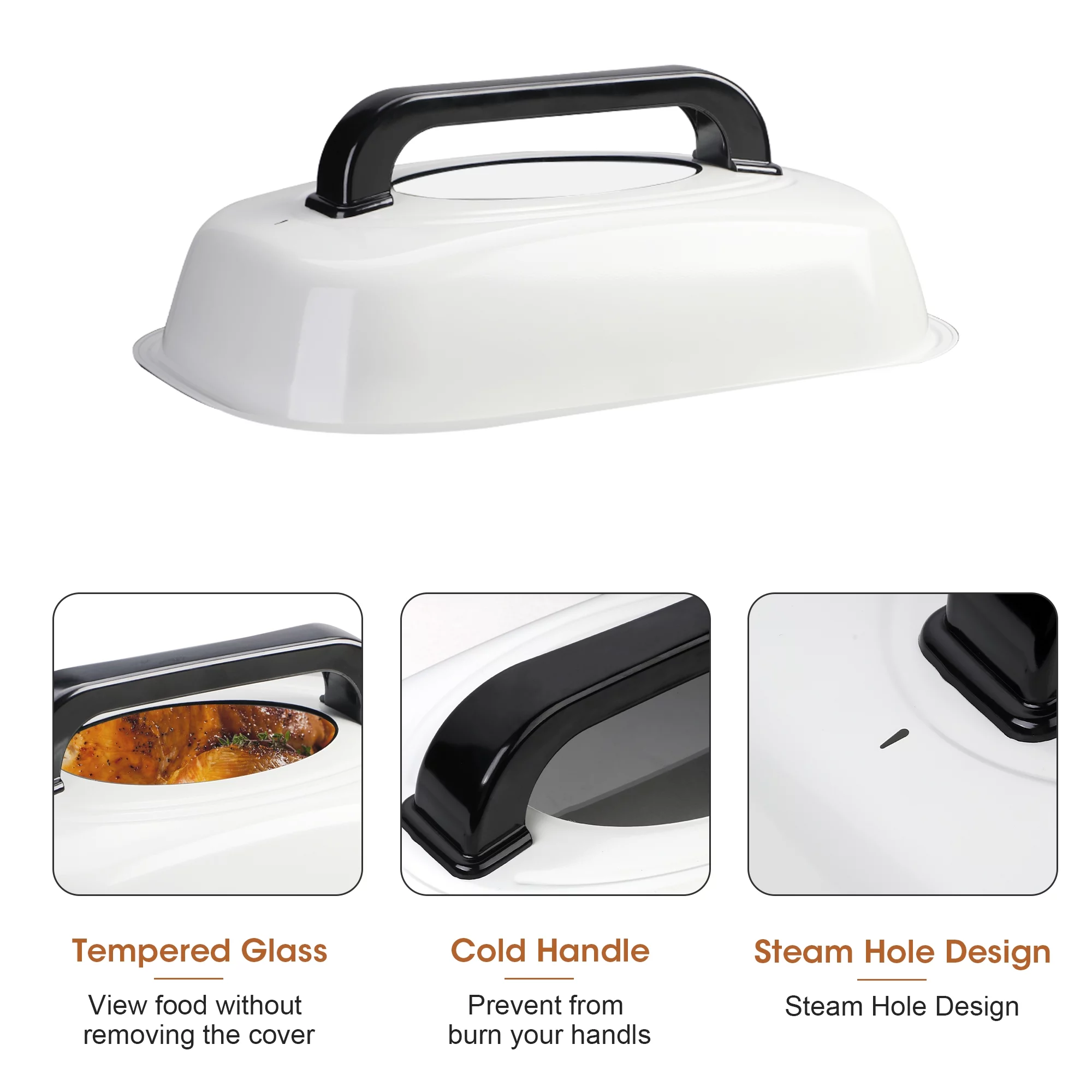 Superjoe 26 Quart Roaster Oven with Self-Basting Lid Removable Pan Electric Turkey Roaster Stainless Steel, White