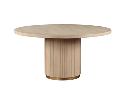 42"-54" Solid Extendable Round Dining Table with a 12 Inch Leaf for 6 Persons for Kitchen, Living Room, Natural Wood Wash