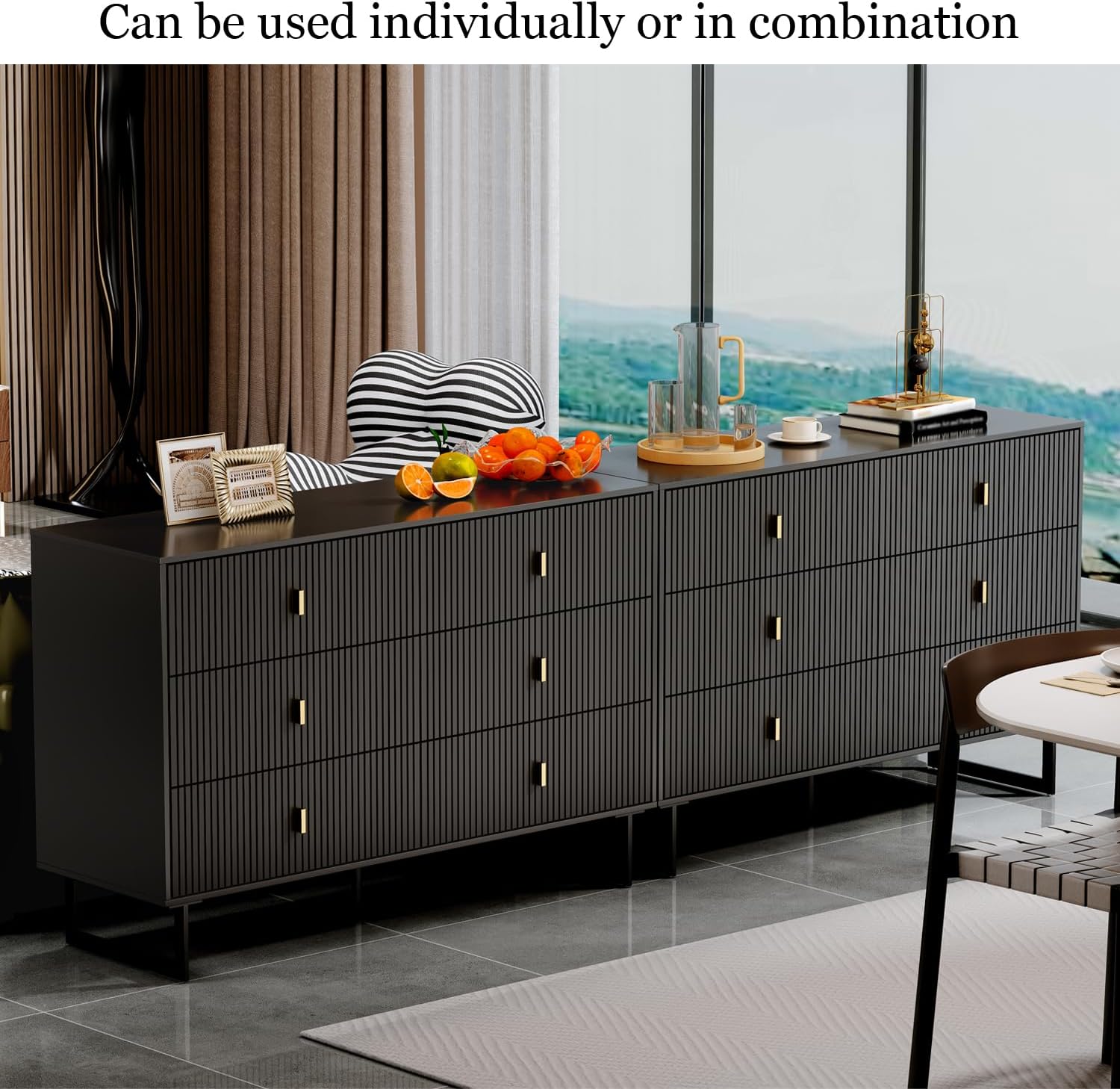 Black 6 Drawer Dresser for Bedroom, Large Double Dresser with Wide Drawers, Modern Chest of Drawers,Storage Organizer Dresser,for Living Room, Hallway, Bedroom
