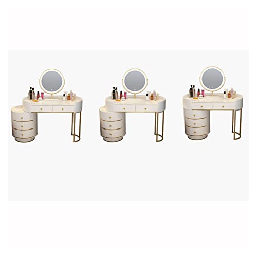 Vanity Table White Vanity Set Makeup Vanity Desk with Round Mirror, White Vanity Makeup Table Girls and Women Vanity Table for Bedroom with Lots Storage Dressing Table(D,120cm)