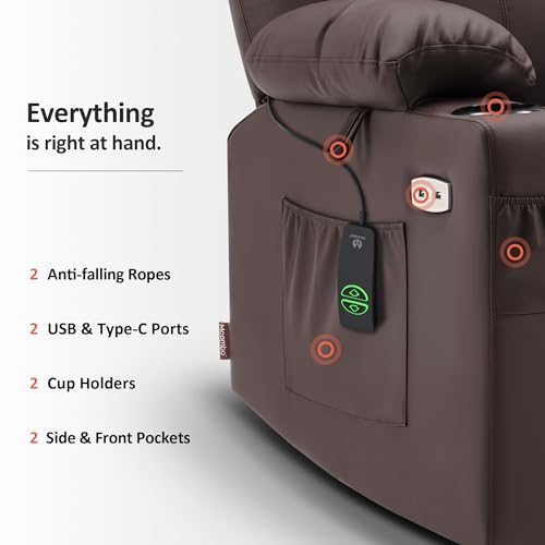 MCombo Power Lift Recliner Chair for Elderly, Lift Chair with Heat and Massage, FSC Certified, USB Ports, Cup Holders, Faux Leather 7040 (Black, Medium)