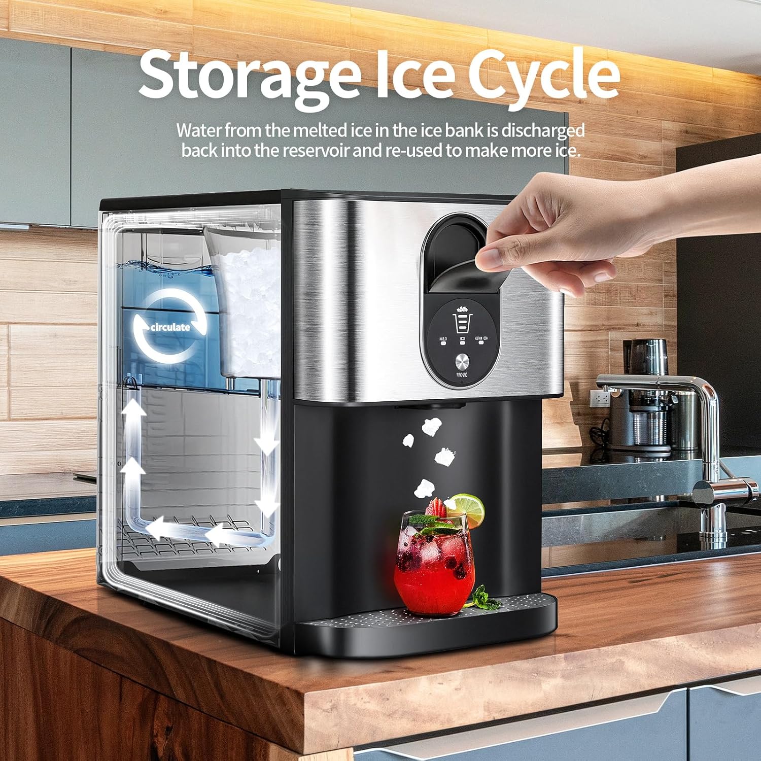 ZAFRO Countertop Nugget Ice Maker 44lbs/24H,Opal Nugget Ice Maker Machine,with Self-Cleaning Function/Silver