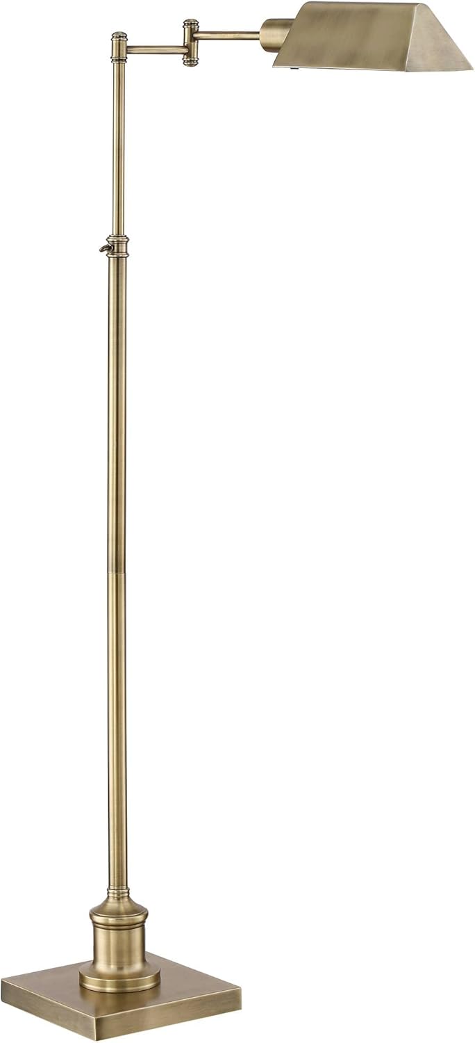 Regency Hill Jenson Industrial Adjustable Swing Arm Pharmacy Lamps Floor Standing with USB Charging Port 54" Tall Aged Brass Metal Decor for Living Room Reading House Bedroom Home Office
