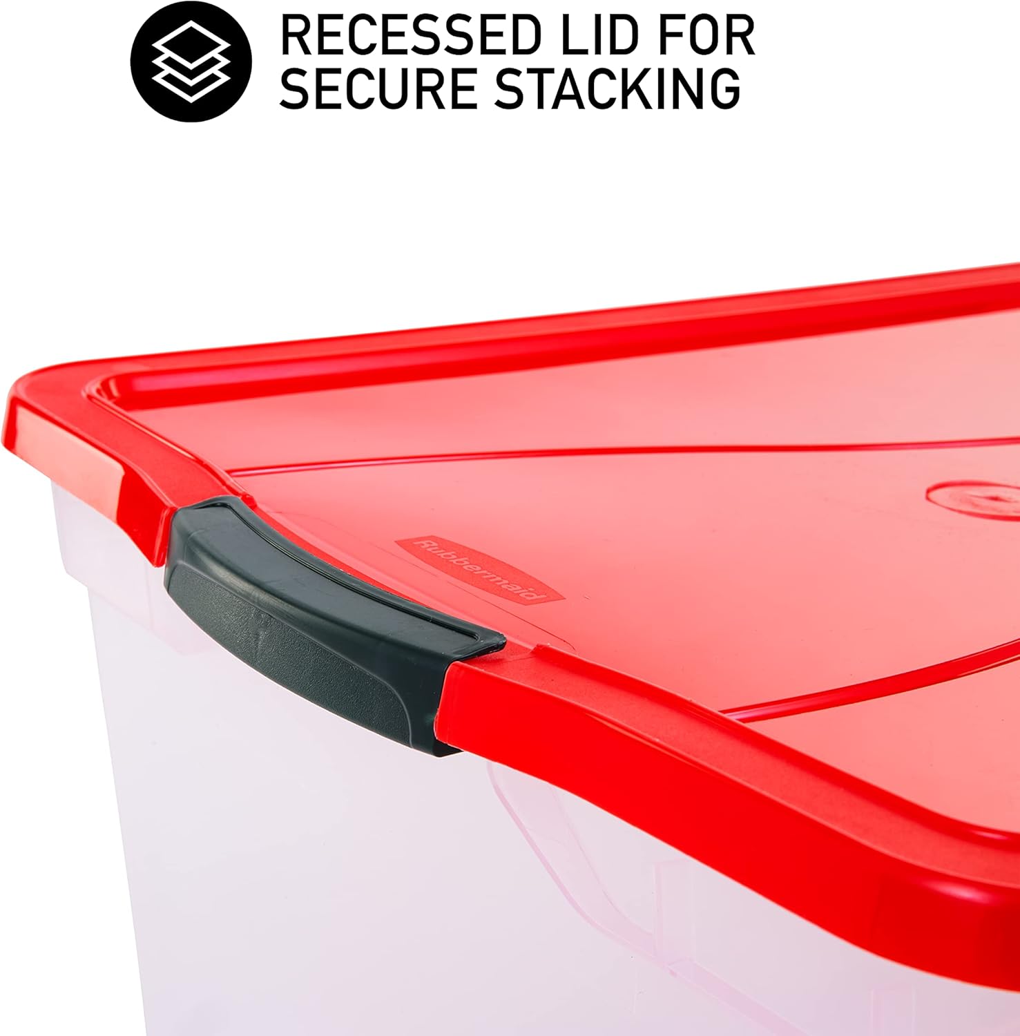 Rubbermaid Cleverstore Clear 71 QT Pack of 4 Holiday Storage Containers, Great for Holiday Decorations, Stackable, Large Capacity, Durable Latching Lids, Clear Bins, Red Lids/Green Handles