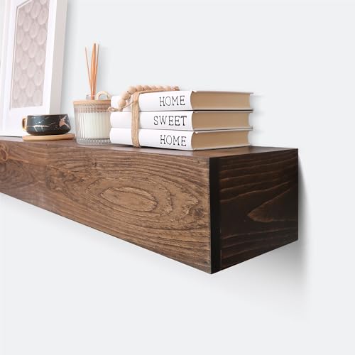 Modern Fireplace Mantel, Contemporary, Floating Mantle, Shelf, Hand Crafted, (Brown, 48Lx6Hx8D)