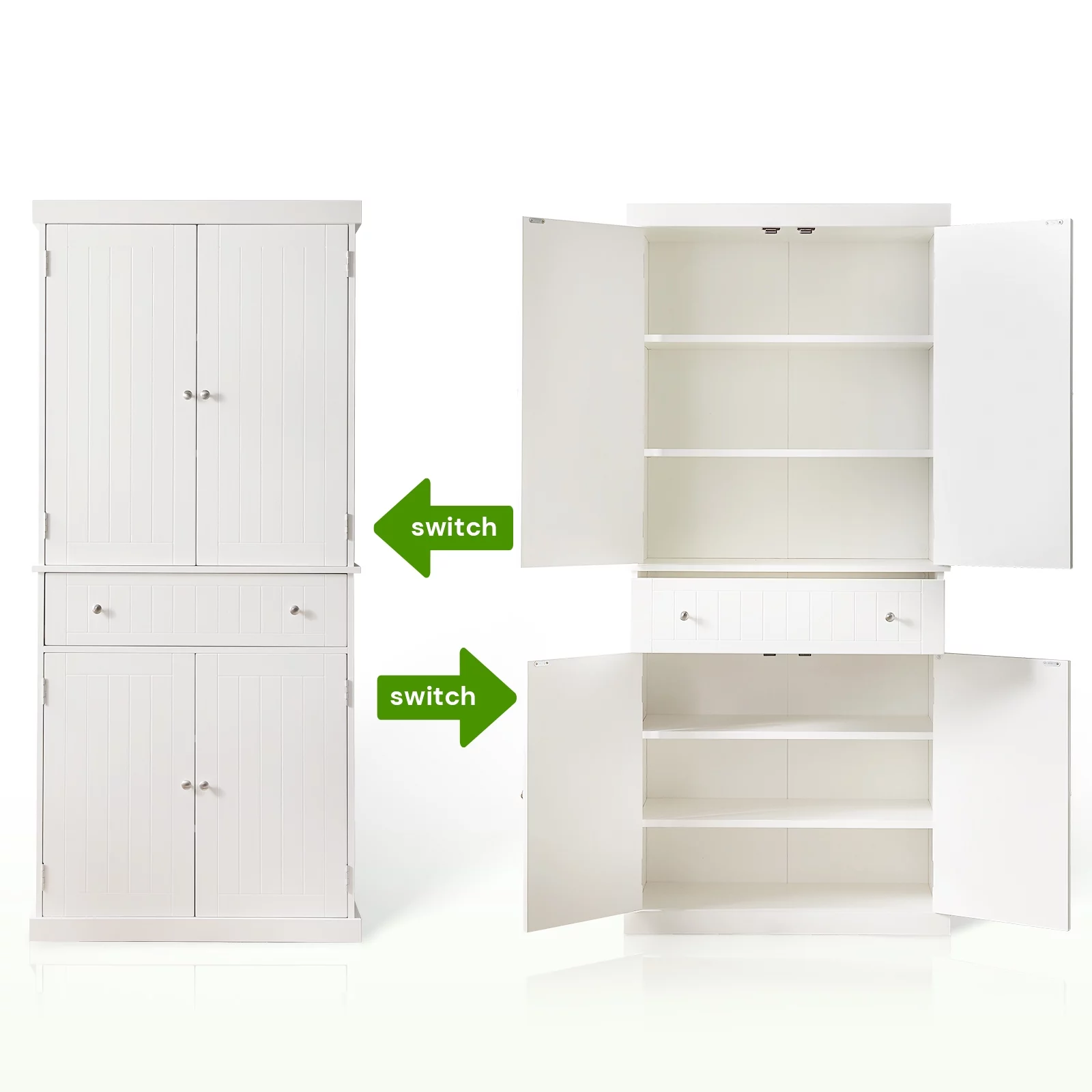 SunsGrove Kitchen Pantry Cabinet Tall Freestanding Storage Cupboard with Doors and Adjustable Shelves for Kitchen, Living Room, Dining Room, White